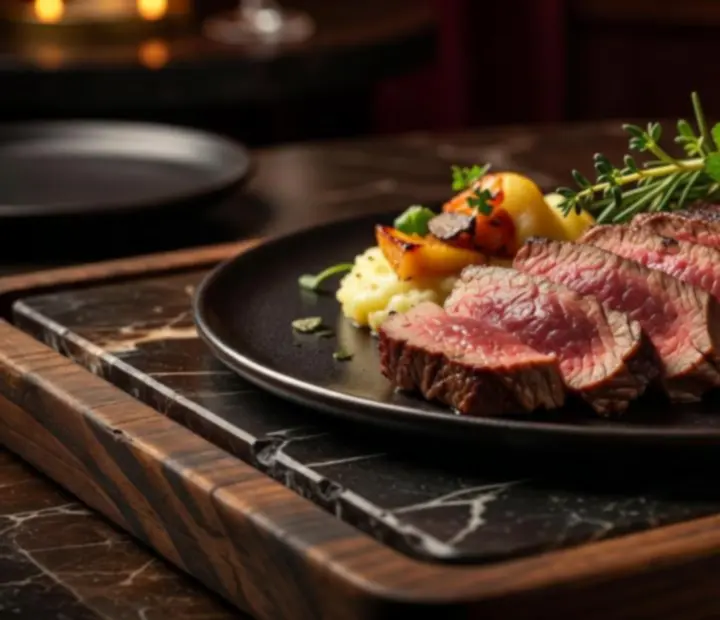Prémium steak tálalása a Magyarovia étteremben